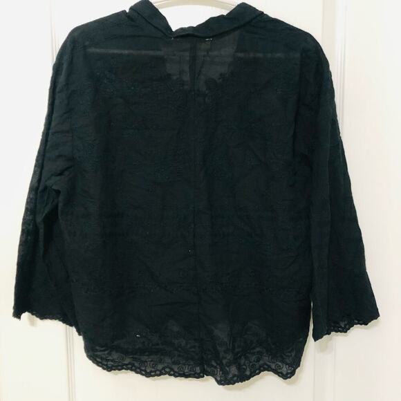 Solitaire Women's Button Up Shirt Embroidered Hi-Low Hem Long Sleeve Black Large - Picture 6 of 10